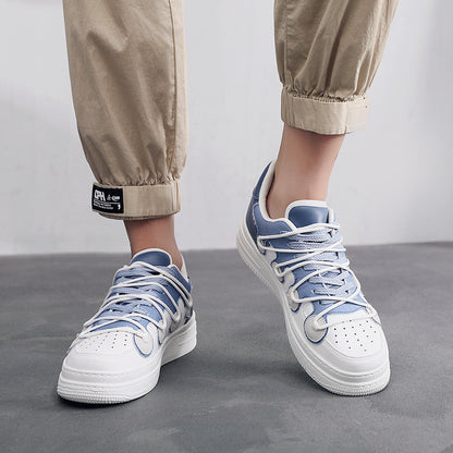 Double-layer Rubber Raised Denim Stitching White Shoes