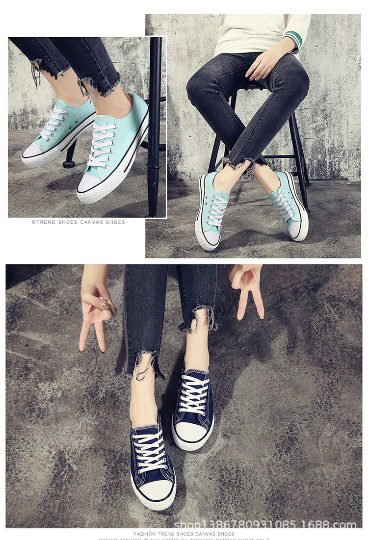 Spring New Korean Style Couple Candy Color Canvas Shoes Male Student Lace Up Casual Flat Shoes Trendy Cloth Shoes