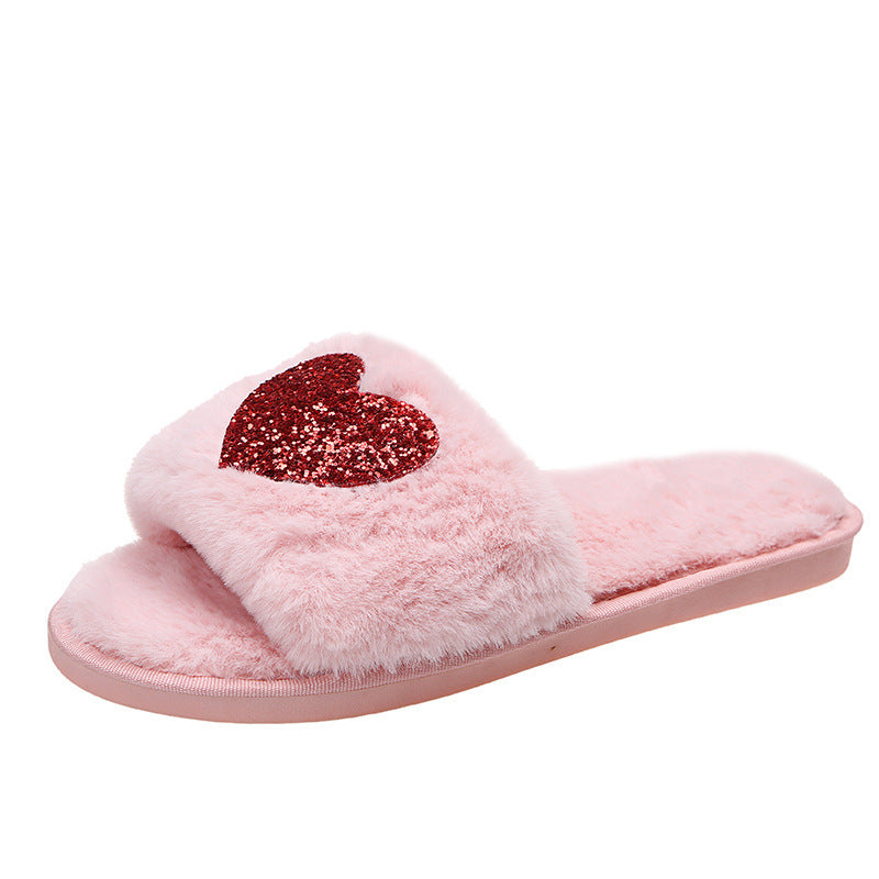 Women's Love Flat Warm Plush Slippers