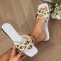 Plus Size Women's Slippers Outdoor All-matching Studded Square Toe Flat Bottom Sandals