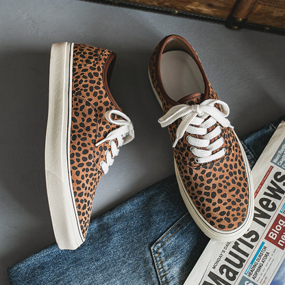 Low-Top Leopard Leather Casual Vintage British Sneakers