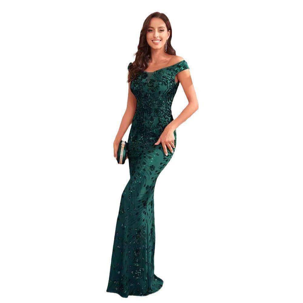 Green Sequined Sexy High Waist Fishtail Long Evening Dress