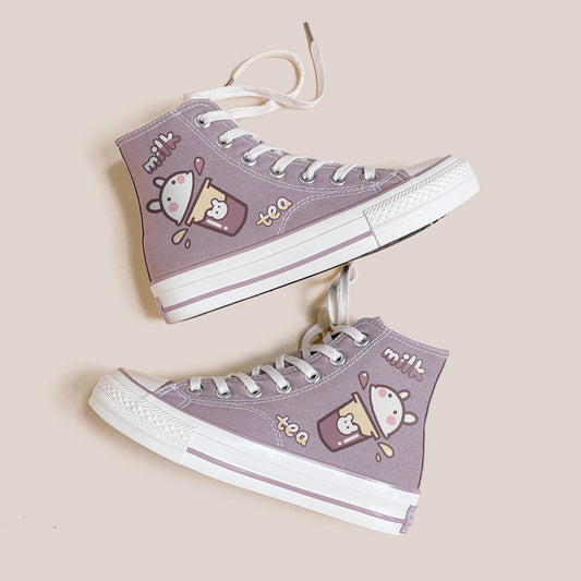 Korean Style Ins Cute Printed Canvas Shoes Women's High Top