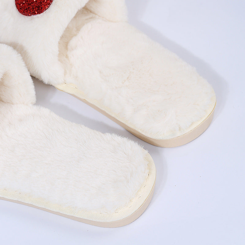 Women's Love Flat Warm Plush Slippers