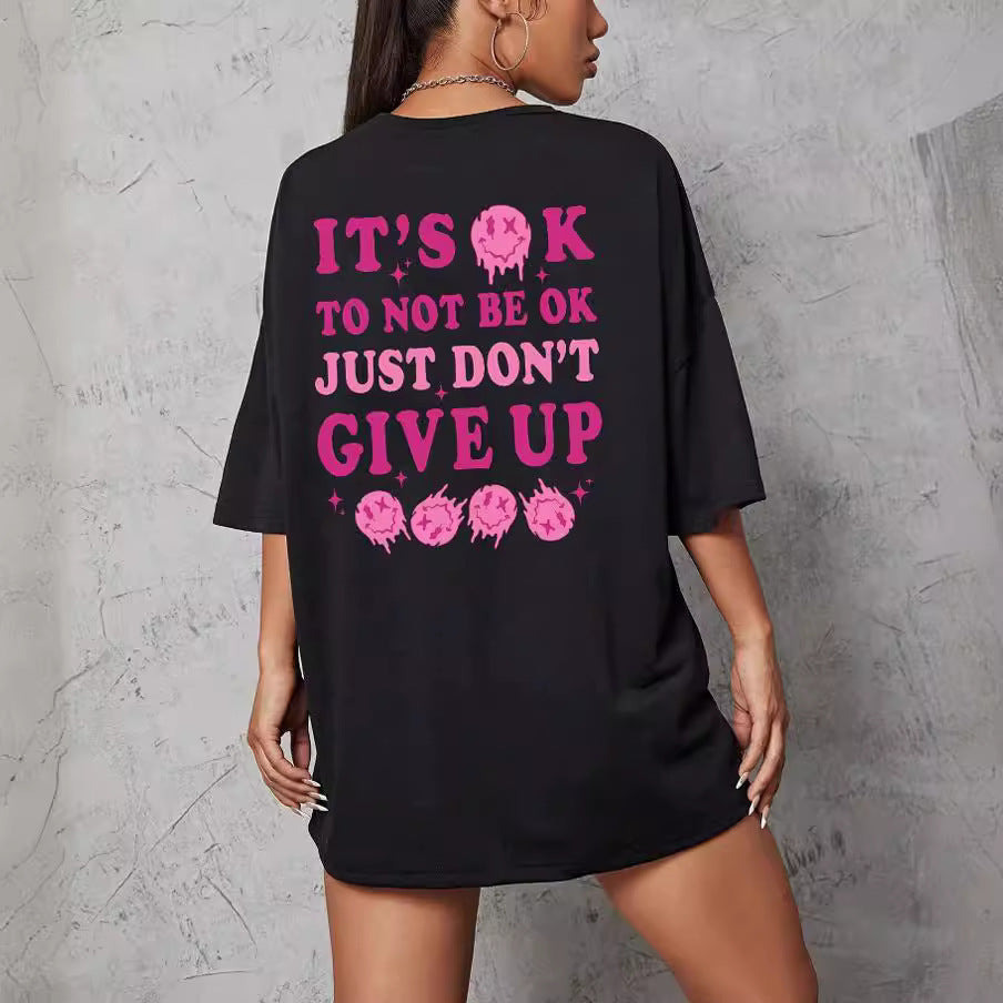 Pink Emoji Drawing Trendy Wear Loose Women's Short Sleeve