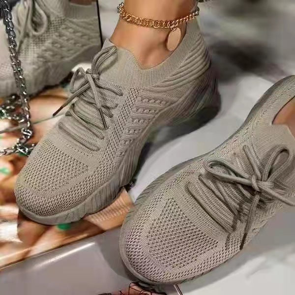 Spring And Autumn Flying Woven Women's Cushion Insole Plus Size Mesh Breathable Casual Shoes