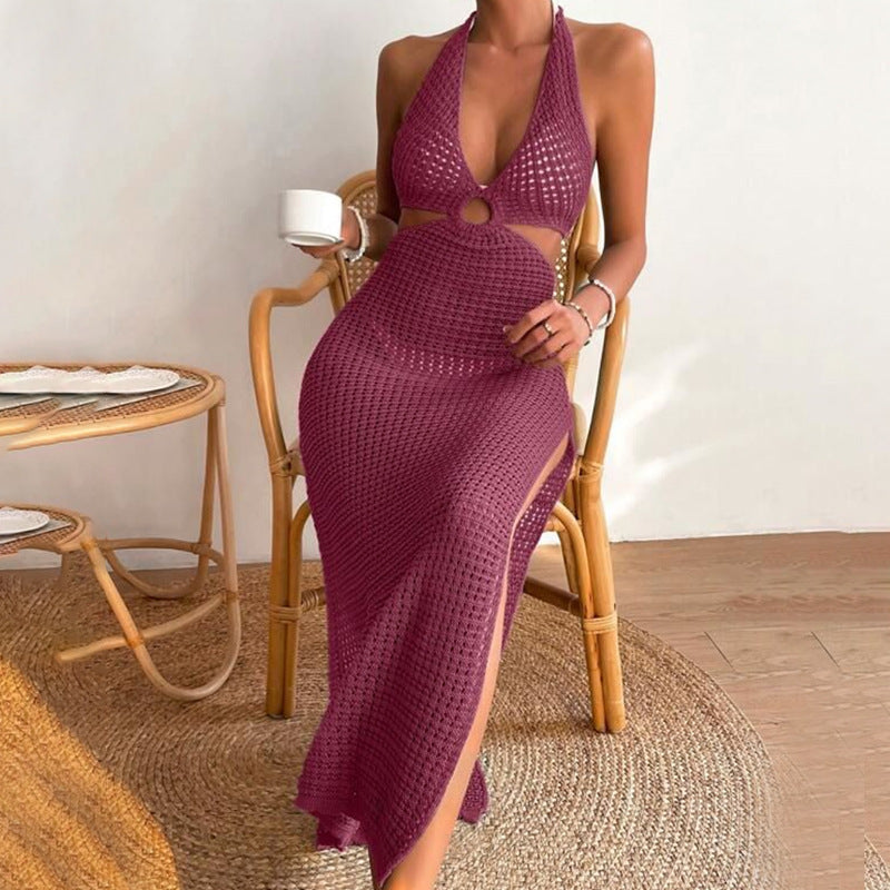 European And American Summer Beach Dress Women's Solid Color Sexy