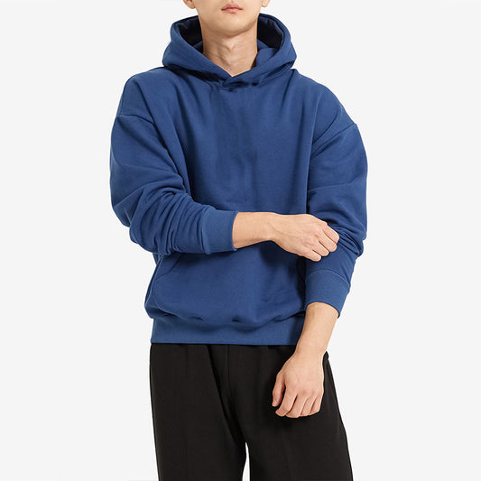 Terry Cotton Solid Color Sports Drop Shoulder Port Hoodie