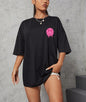 Pink Emoji Drawing Trendy Wear Loose Women's Short Sleeve