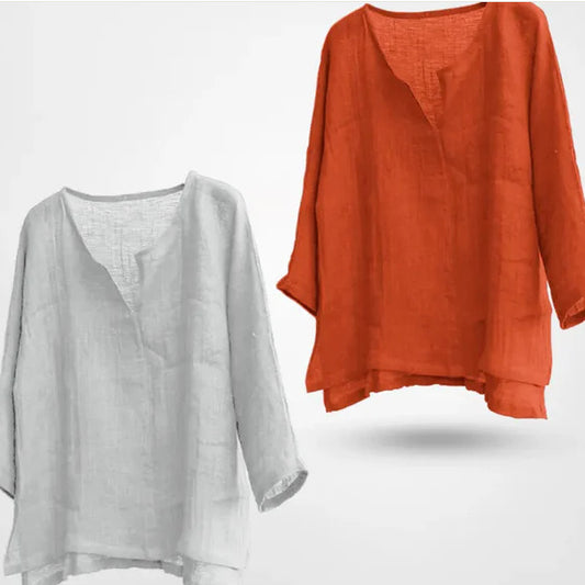 Women's Chinese Cotton And Linen Solid Color Loose Long Sleeves Shirt