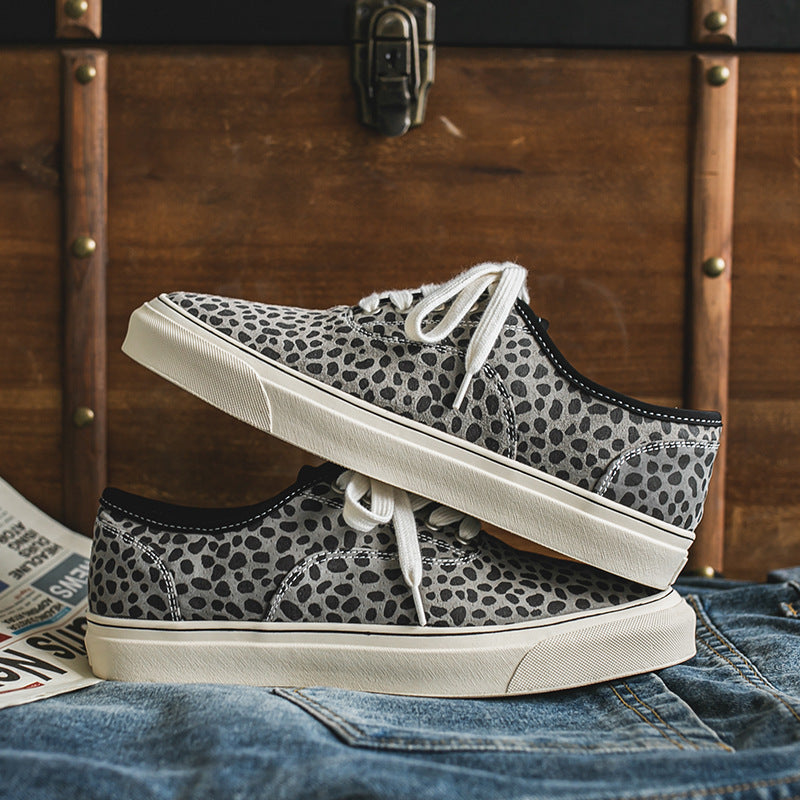 Low-Top Leopard Leather Casual Vintage British Sneakers