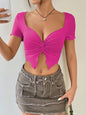 Women's Knitted Fabric Hot Girl Design Chest Twist Pleated Deep V Top