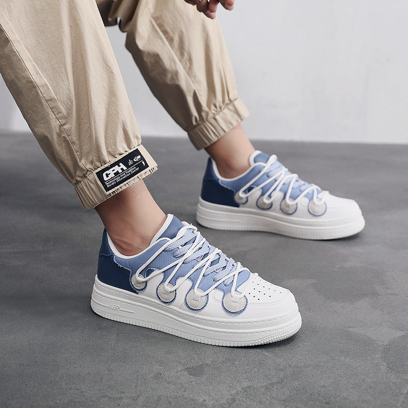 Double-layer Rubber Raised Denim Stitching White Shoes