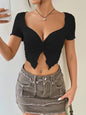 Women's Knitted Fabric Hot Girl Design Chest Twist Pleated Deep V Top